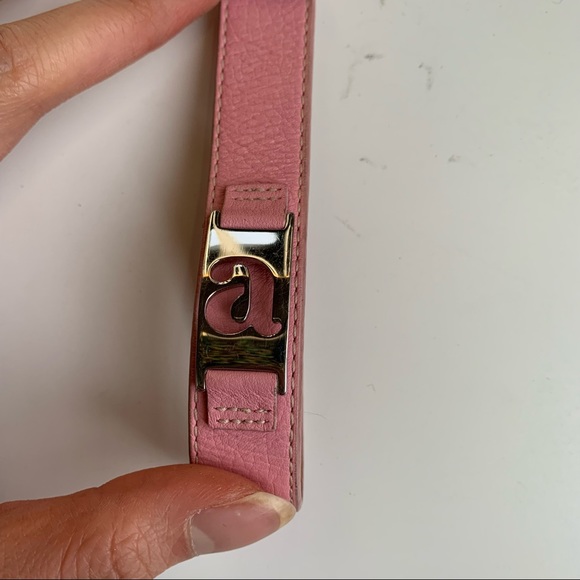 Auth Fossil pink leather “a” bracelet cuff - Picture 7 of 10